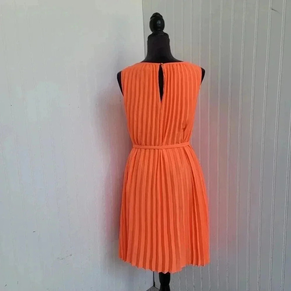 BANANA REPUBLIC $140 Tangerine Orange Pleated Belted Summer Dress Petite Sz 8P - Picture 5 of 14